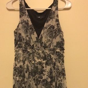 Knee length fashionable off white and gray floral dress